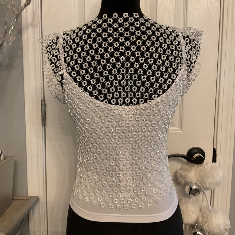 House of Harlow 1960 Floral Rhinestone Mesh Top - Picture 4 of 5